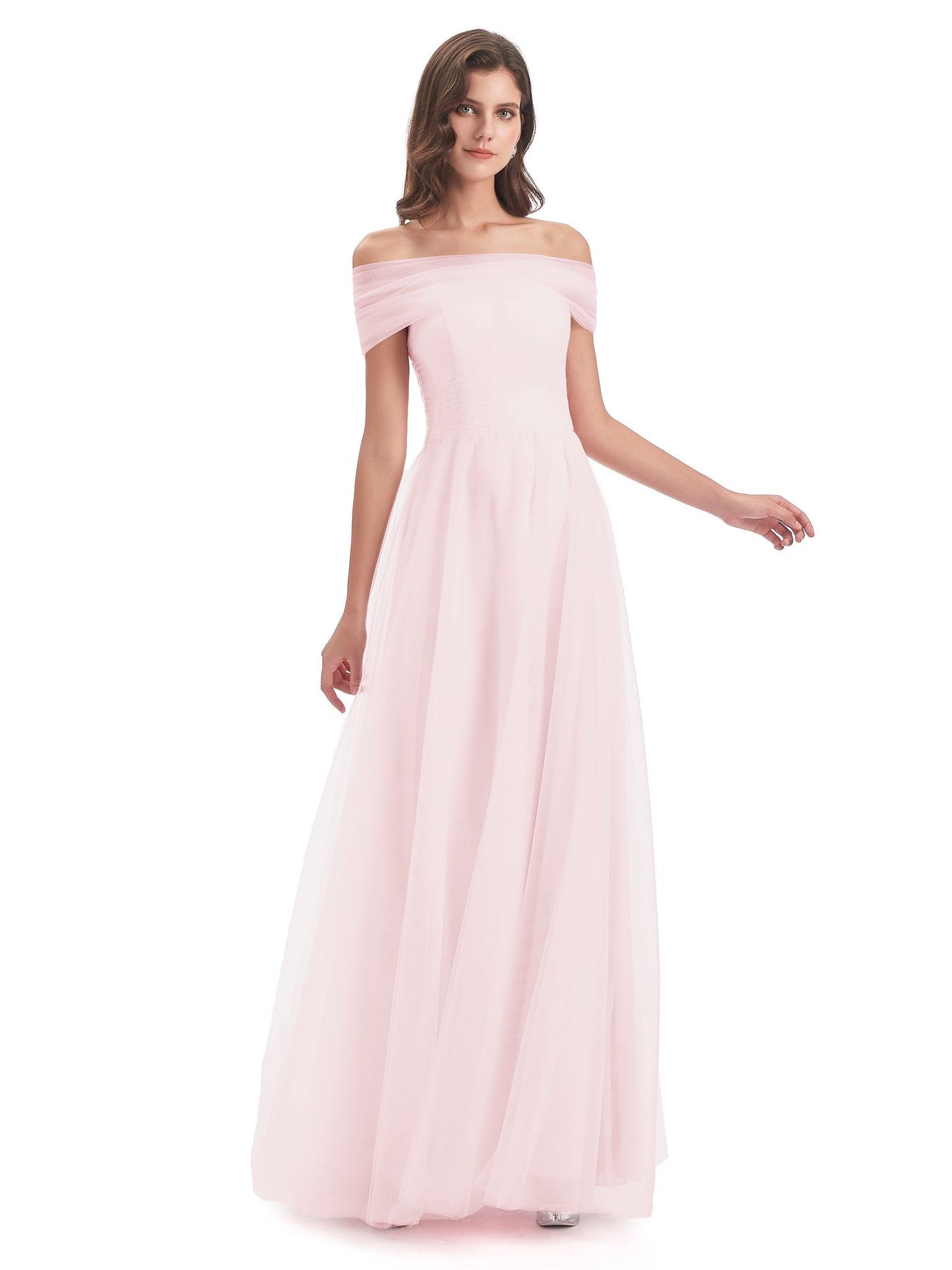 Sylvie Off The Shoulder Open Back Tulle Long Bridesmaid Dresses