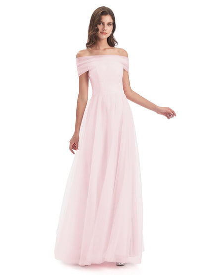 Sylvie Off The Shoulder Open Back Tulle Long Bridesmaid Dresses