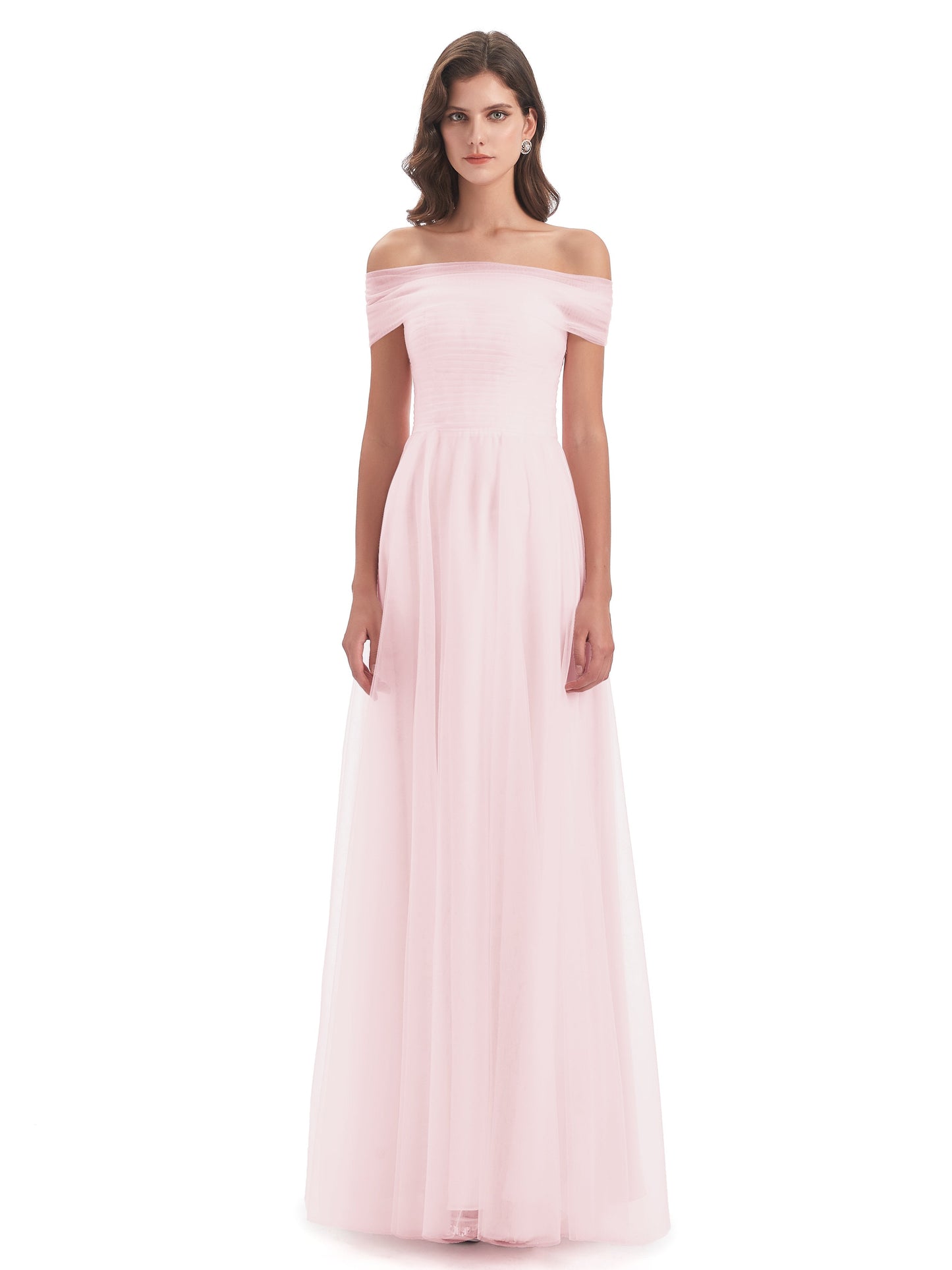 Sylvie Off The Shoulder Open Back Tulle Long Bridesmaid Dresses