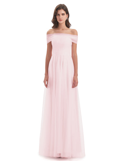 Sylvie Off The Shoulder Open Back Tulle Long Bridesmaid Dresses