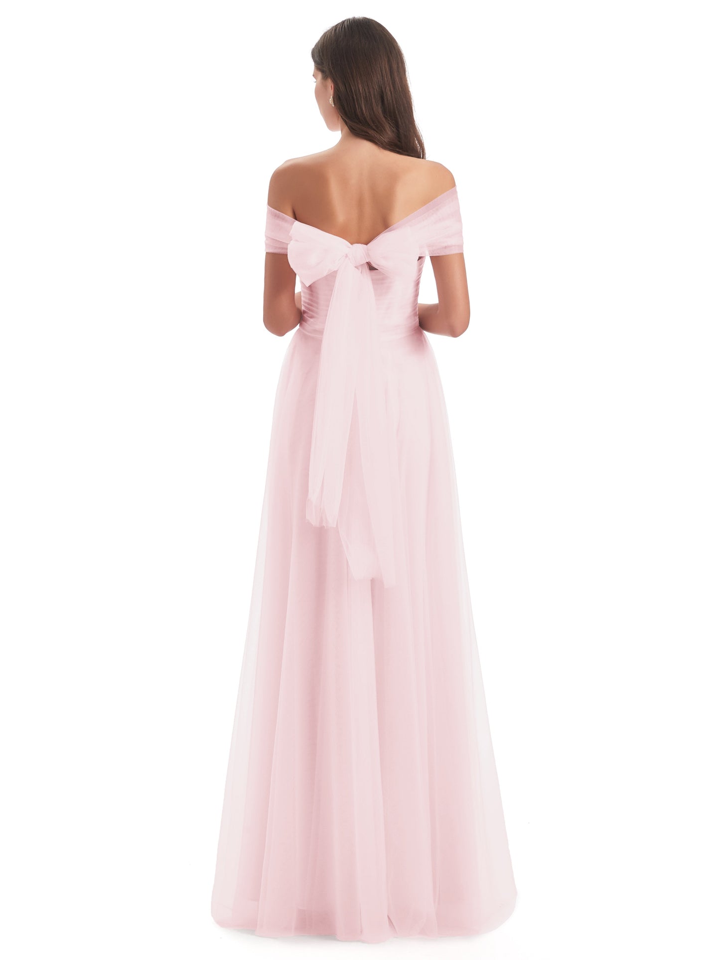 Sylvie Off The Shoulder Open Back Tulle Long Bridesmaid Dresses