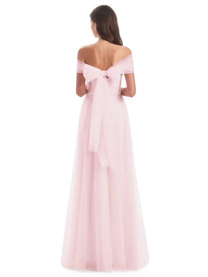 Sylvie Off The Shoulder Open Back Tulle Long Bridesmaid Dresses