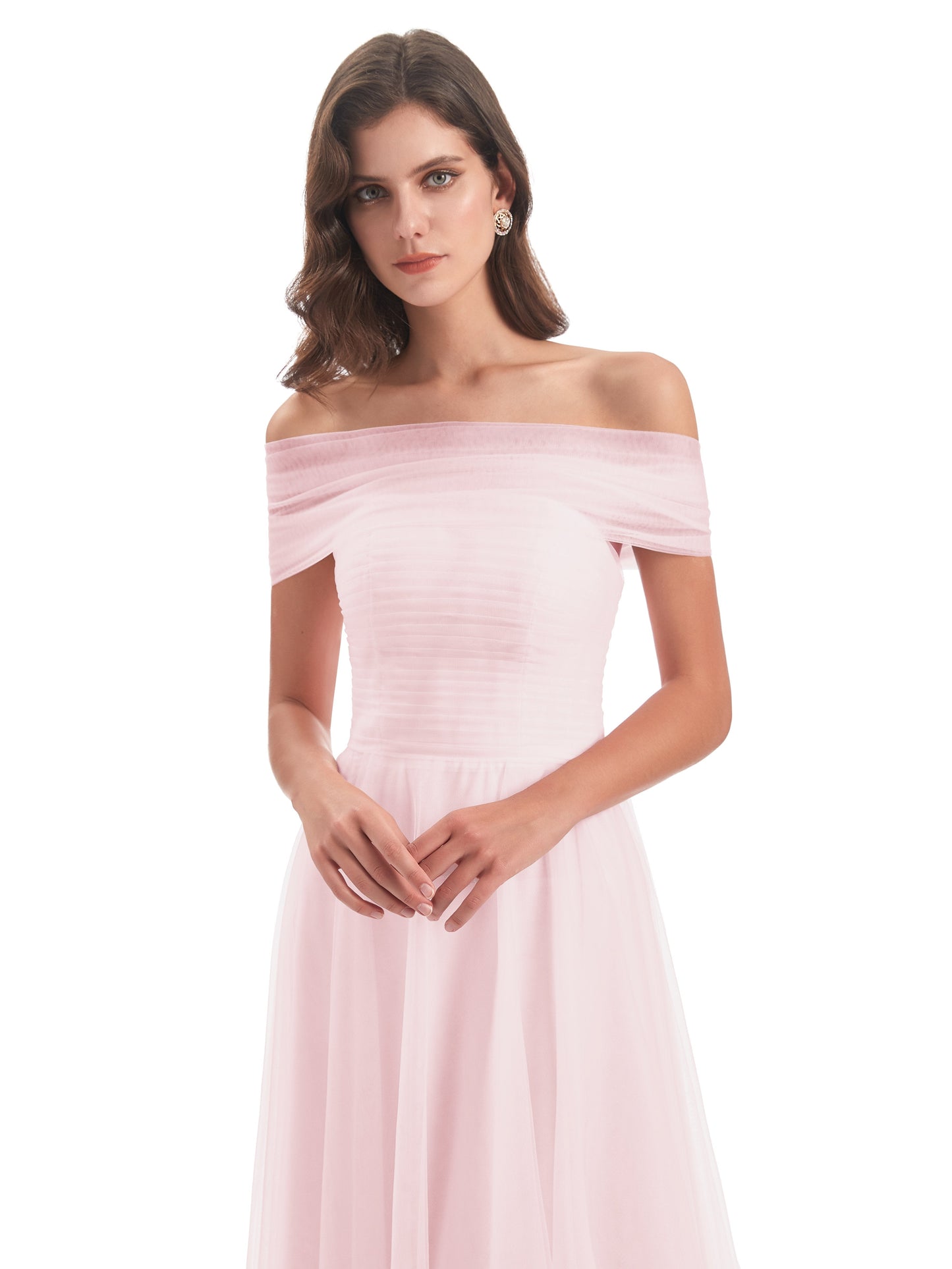 Sylvie Off The Shoulder Open Back Tulle Long Bridesmaid Dresses