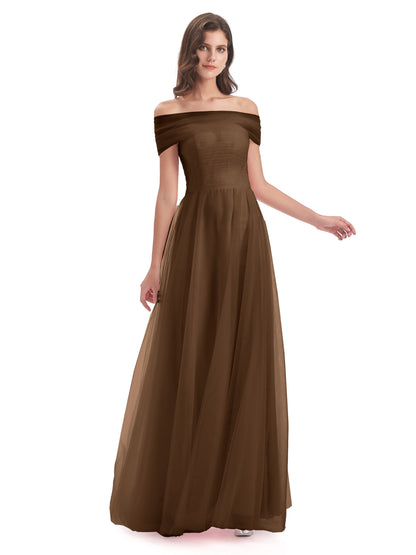 Sylvie Off The Shoulder Open Back Tulle Long Bridesmaid Dresses