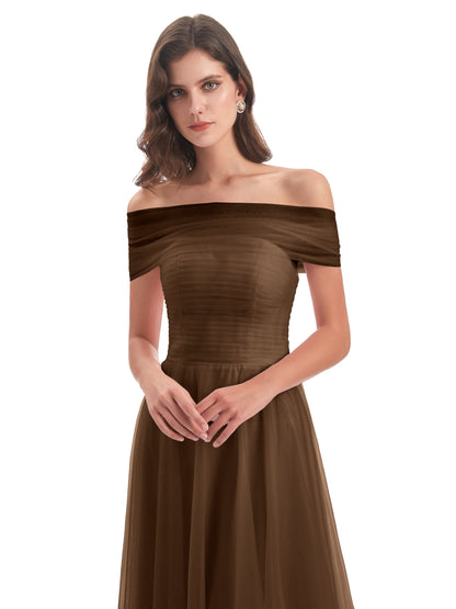 Sylvie Off The Shoulder Open Back Tulle Long Bridesmaid Dresses