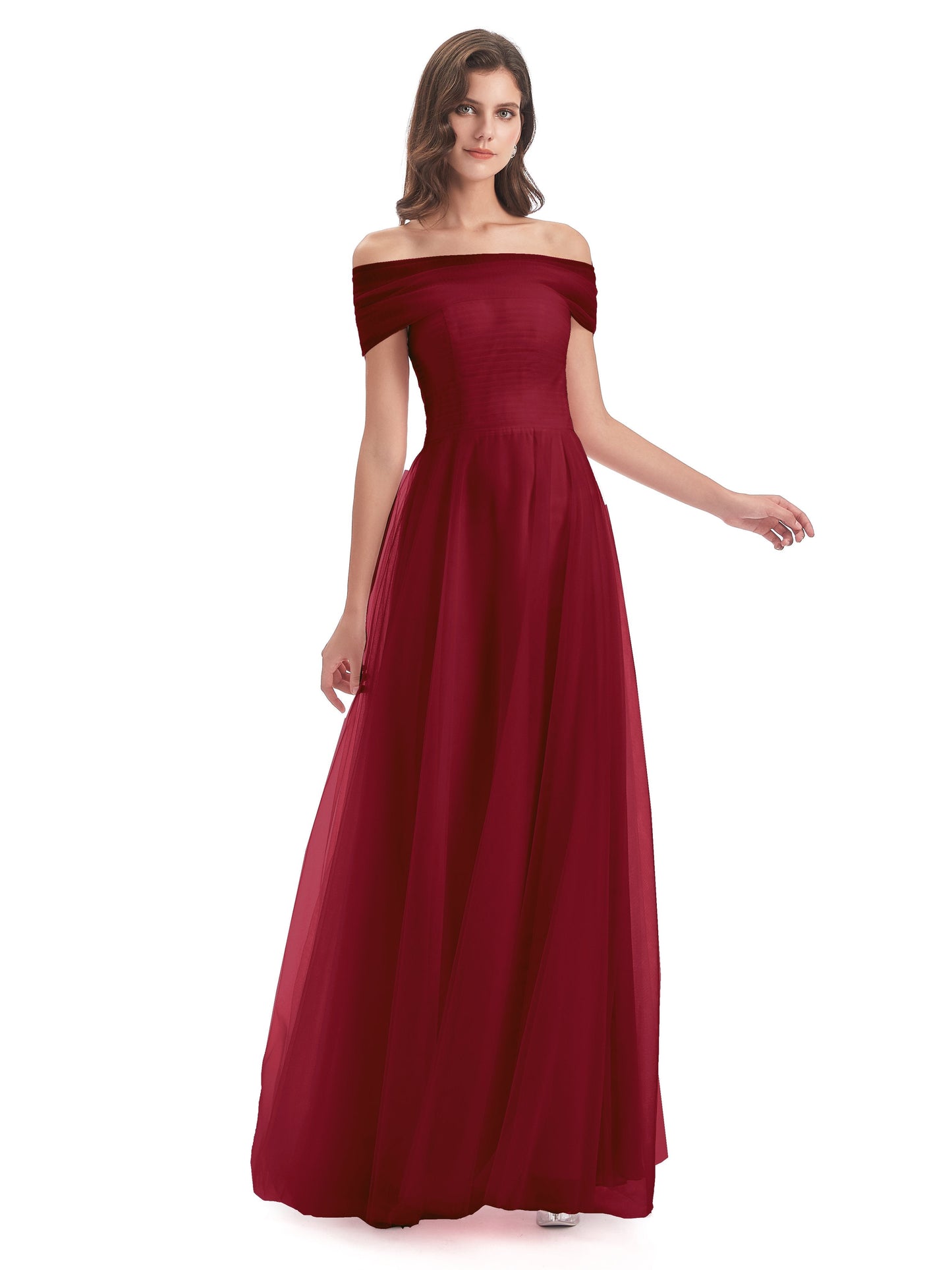 Sylvie Off The Shoulder Open Back Tulle Long Bridesmaid Dresses