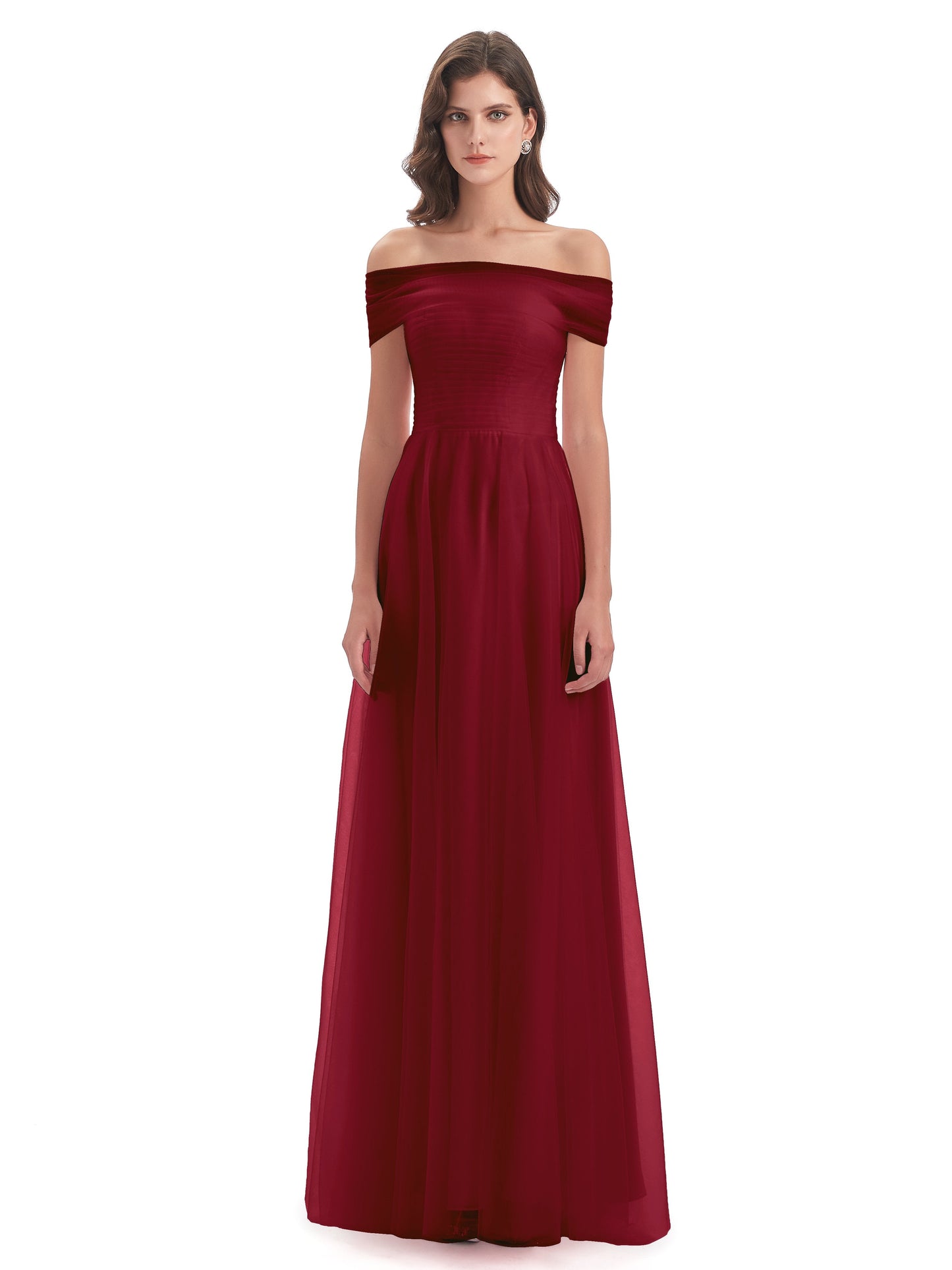 Sylvie Off The Shoulder Open Back Tulle Long Bridesmaid Dresses