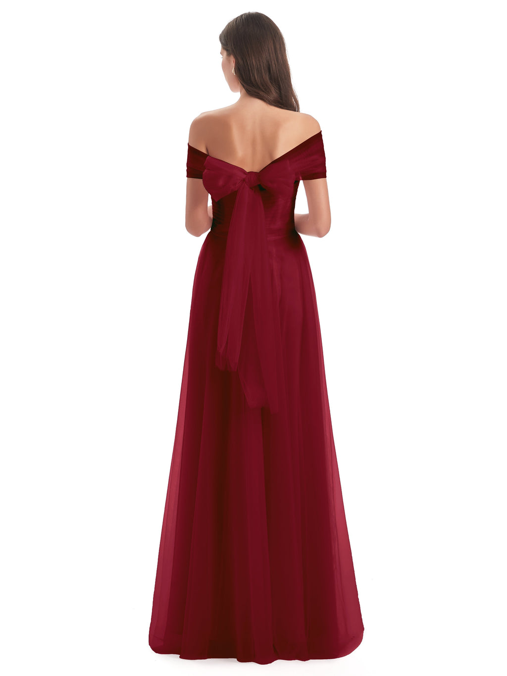 Sylvie Off The Shoulder Open Back Tulle Long Bridesmaid Dresses