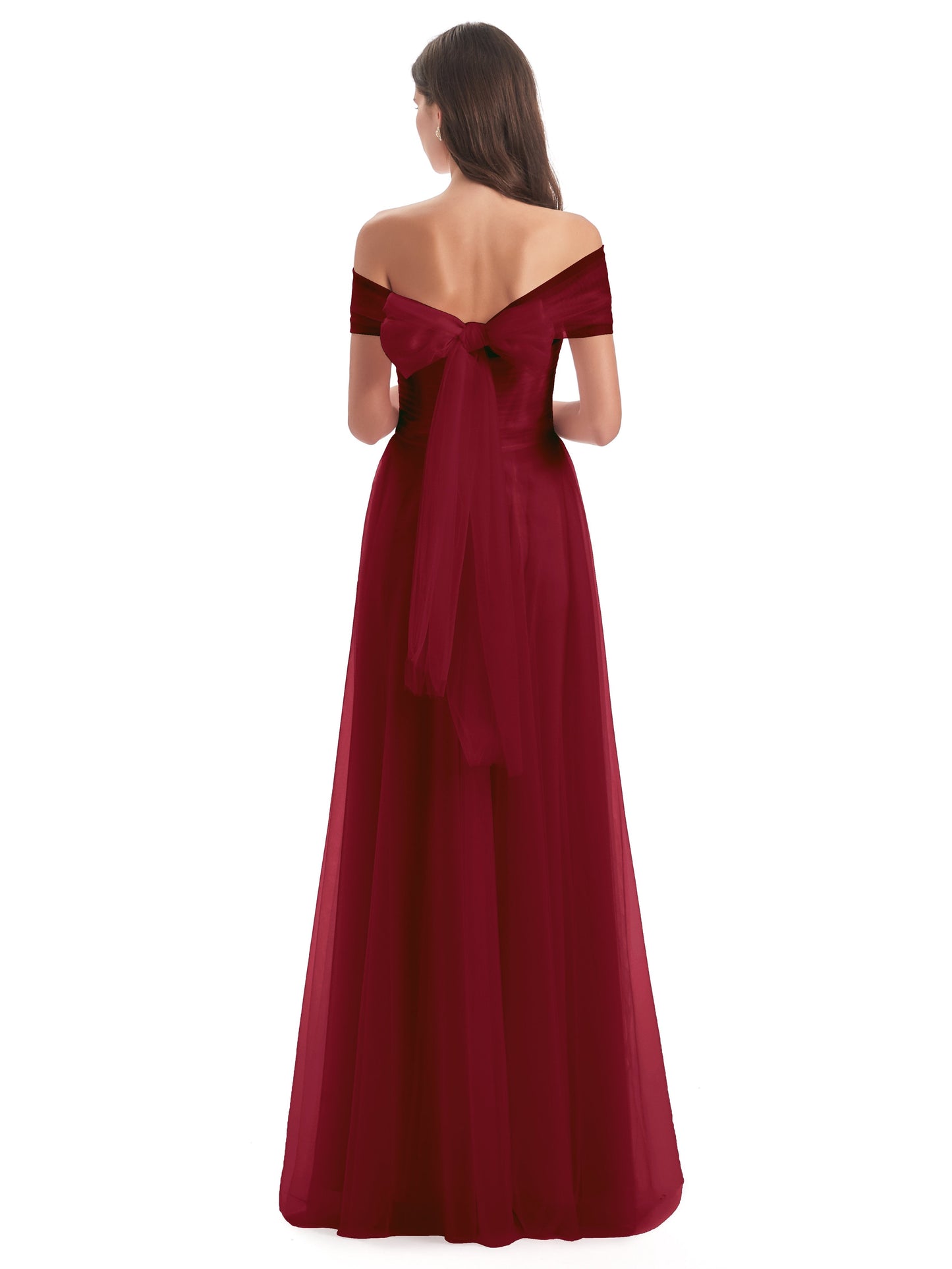 Sylvie Off The Shoulder Open Back Tulle Long Bridesmaid Dresses