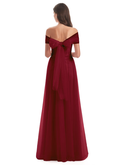 Sylvie Off The Shoulder Open Back Tulle Long Bridesmaid Dresses