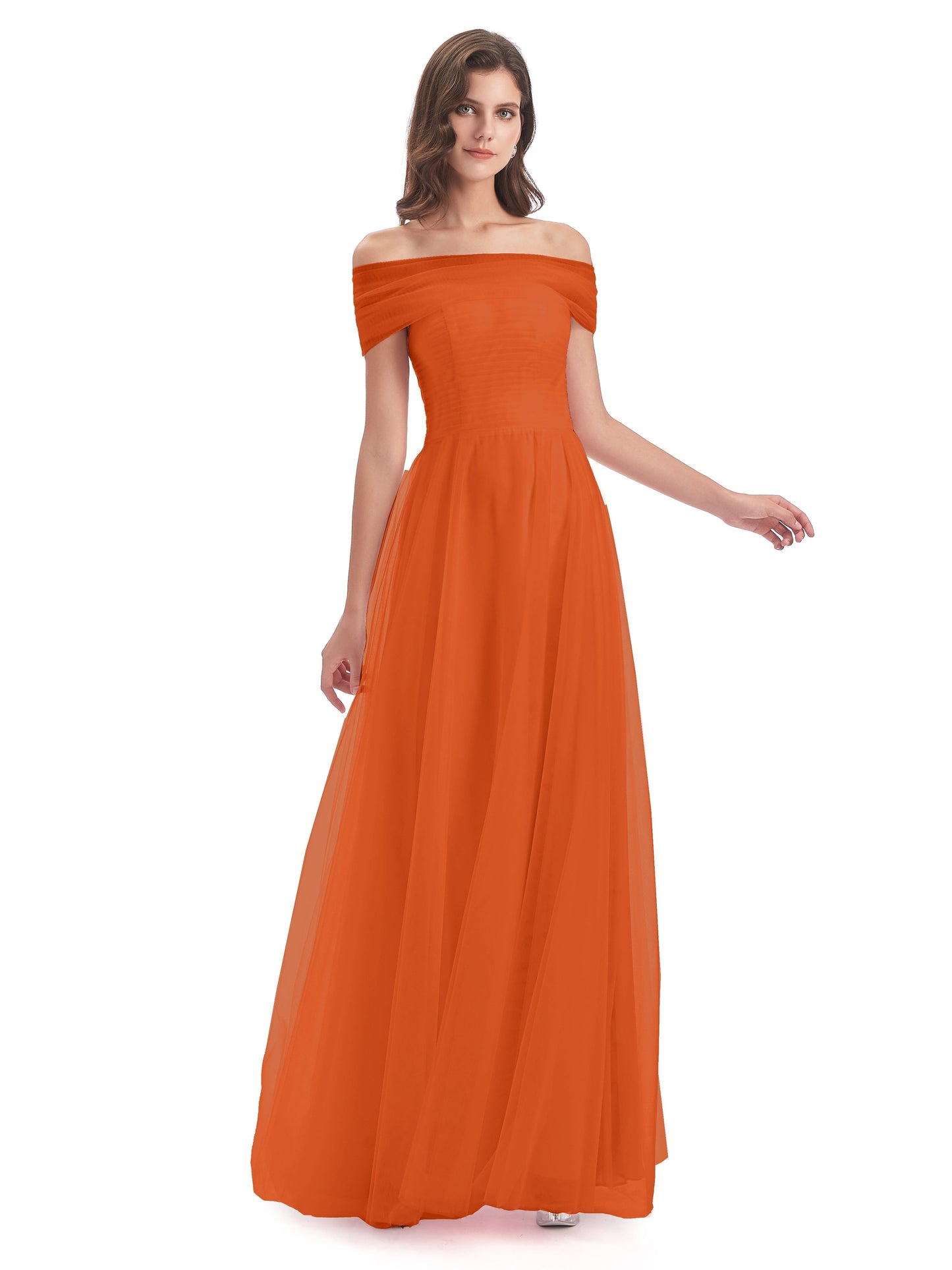 Sylvie Off The Shoulder Open Back Tulle Long Bridesmaid Dresses