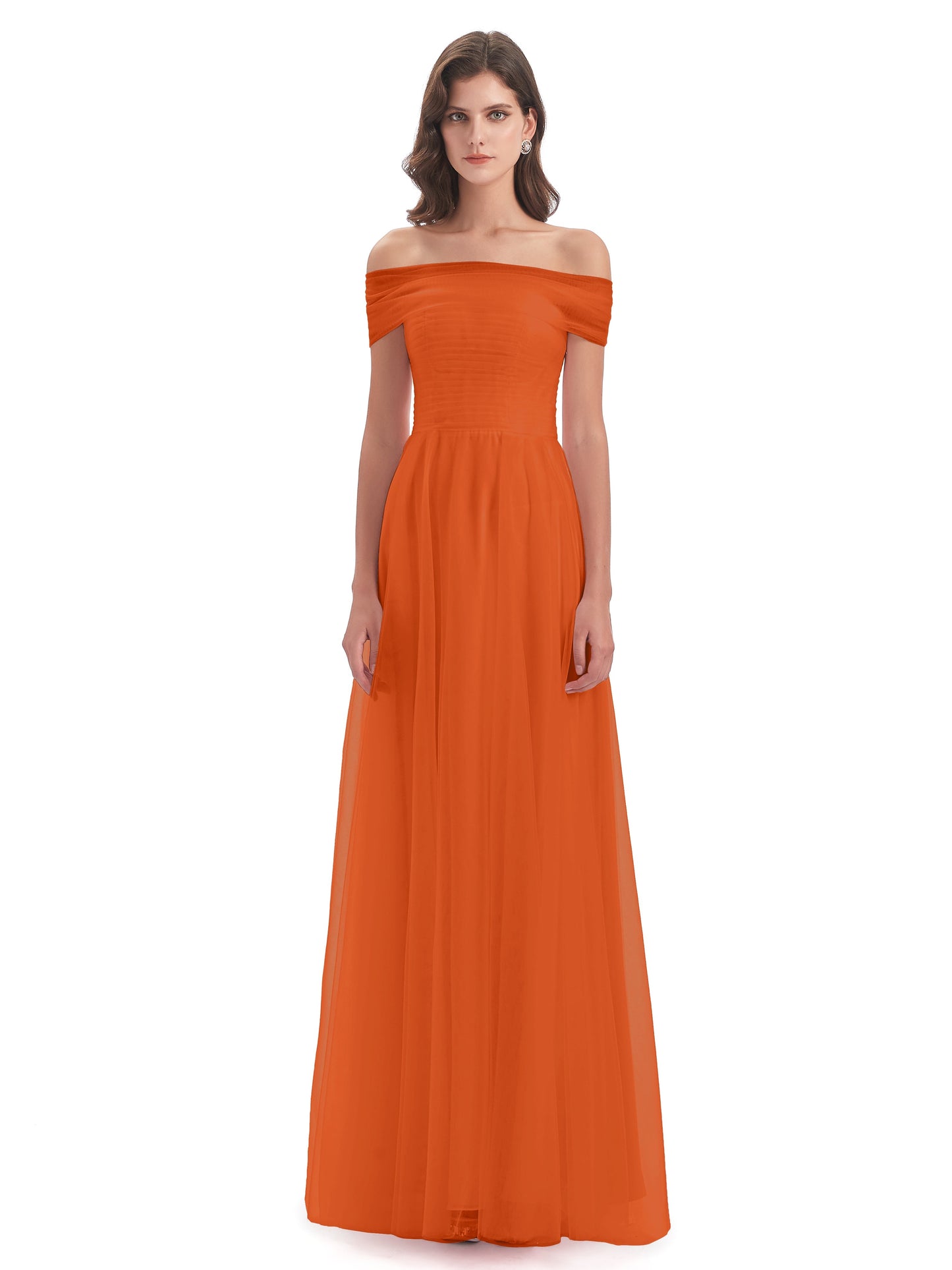 Sylvie Off The Shoulder Open Back Tulle Long Bridesmaid Dresses