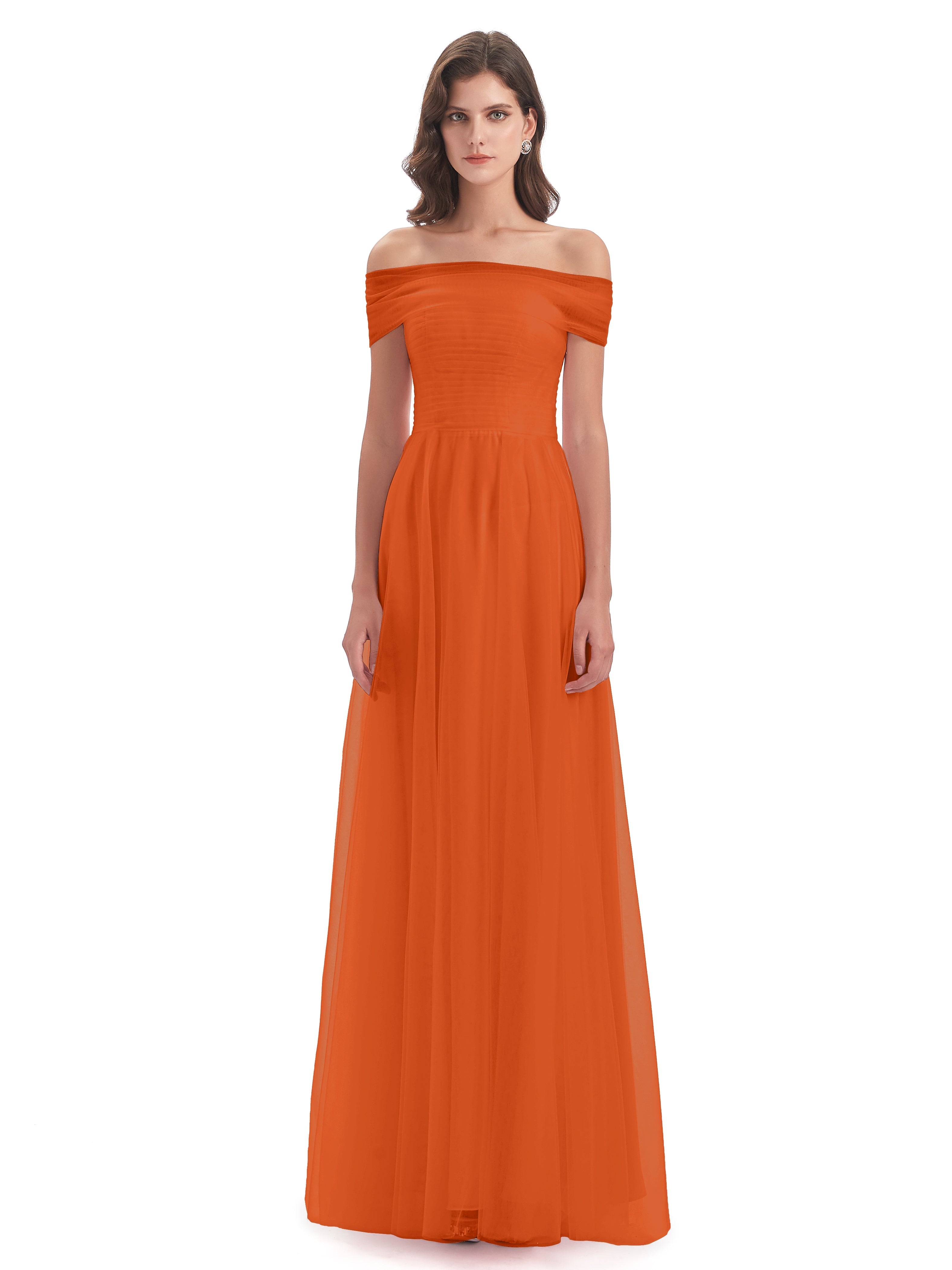 Sylvie Off The Shoulder Open Back Tulle Long Bridesmaid Dresses