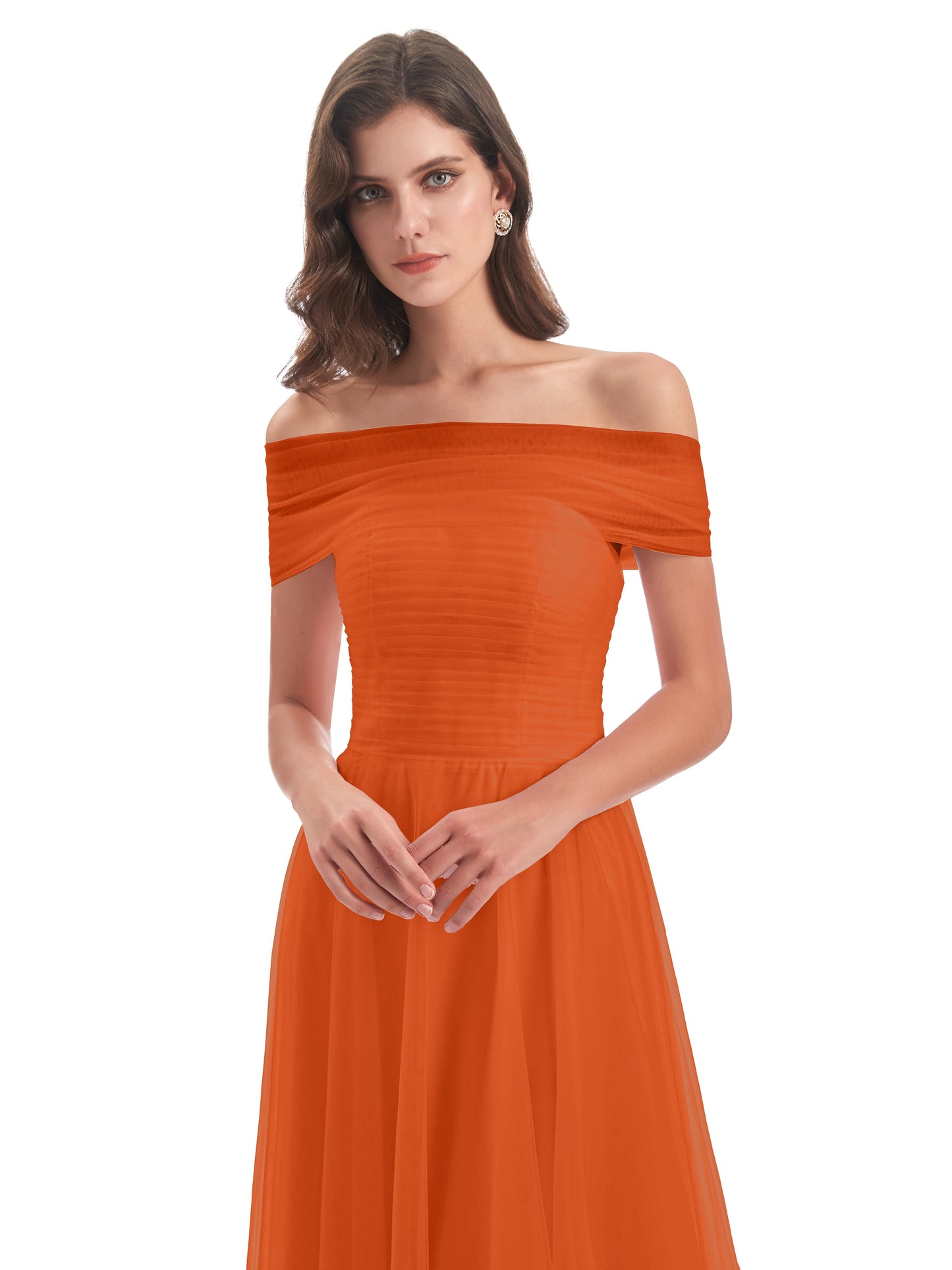 Sylvie Off The Shoulder Open Back Tulle Long Bridesmaid Dresses