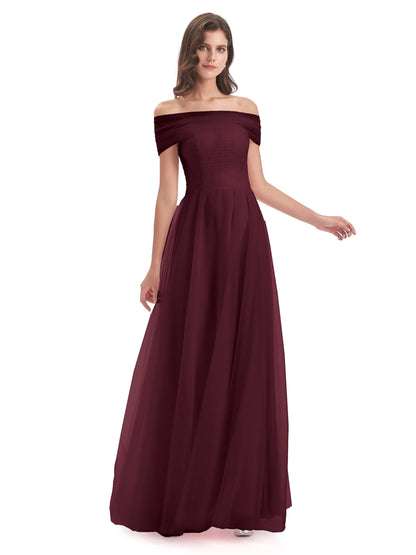 Sylvie Off The Shoulder Open Back Tulle Long Bridesmaid Dresses