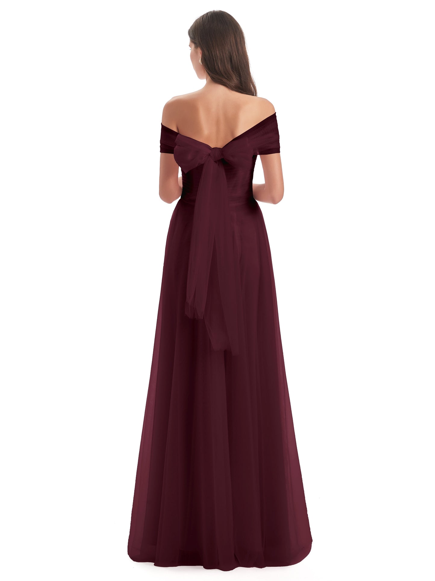 Sylvie Off The Shoulder Open Back Tulle Long Bridesmaid Dresses