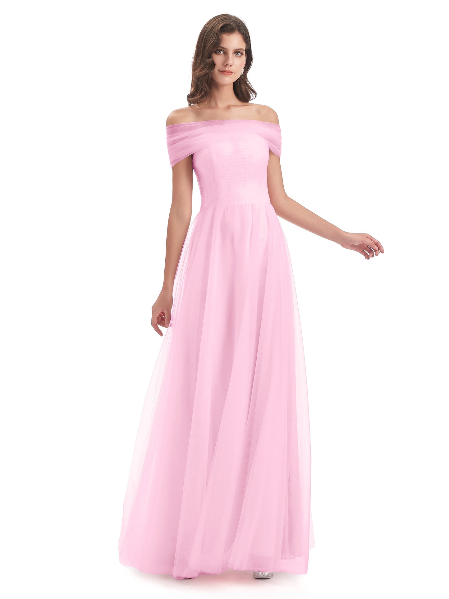 Sylvie Off The Shoulder Open Back Tulle Long Bridesmaid Dresses