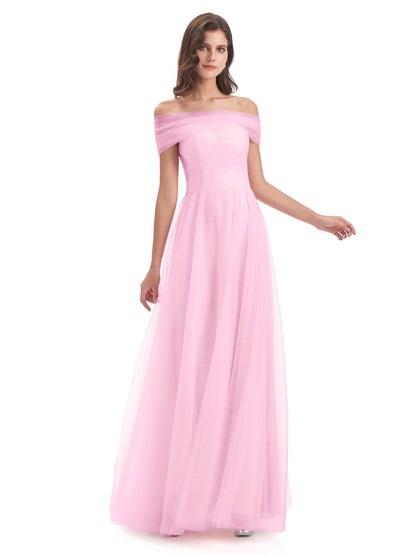 Sylvie Off The Shoulder Open Back Tulle Long Bridesmaid Dresses