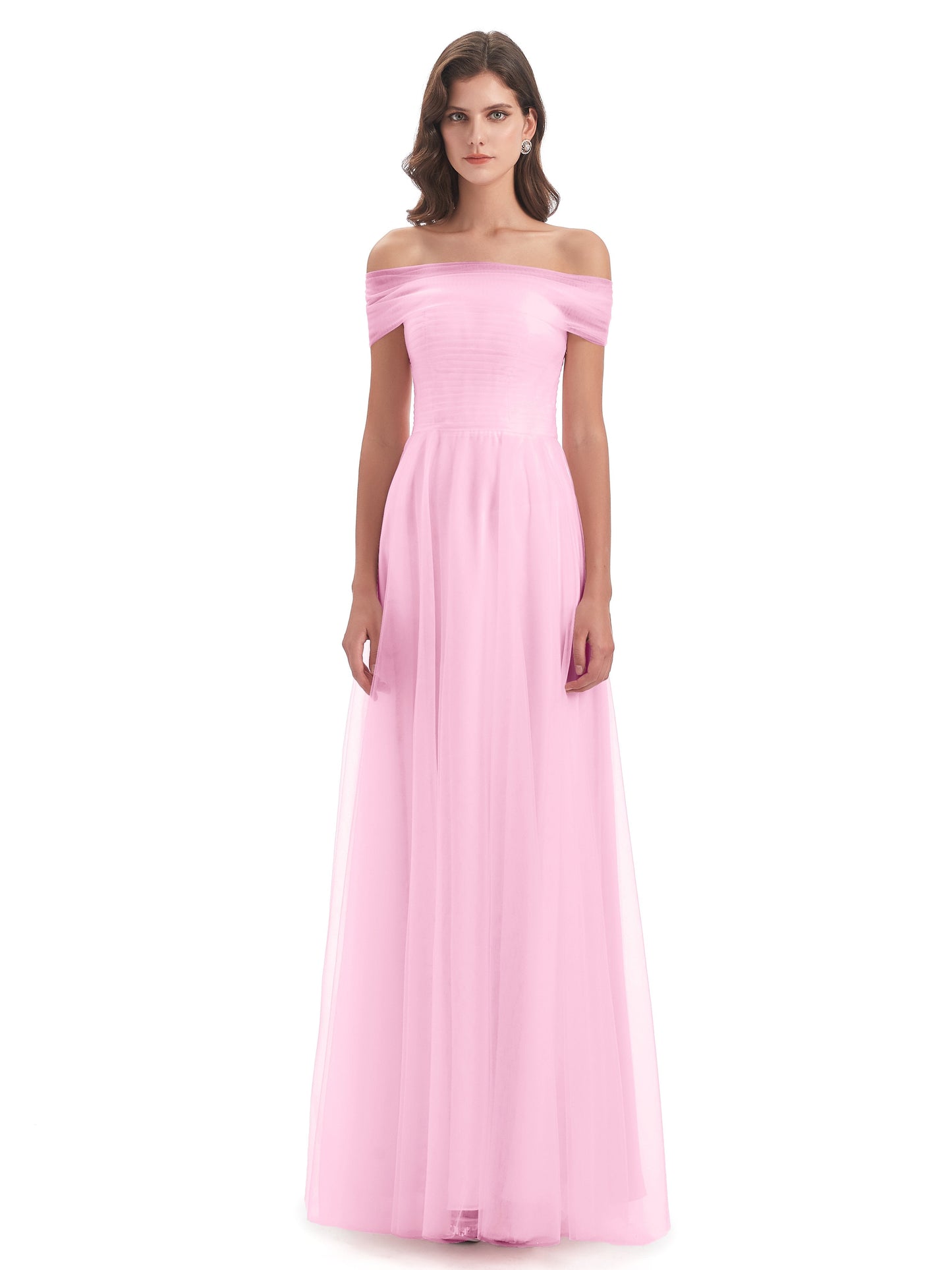 Sylvie Off The Shoulder Open Back Tulle Long Bridesmaid Dresses