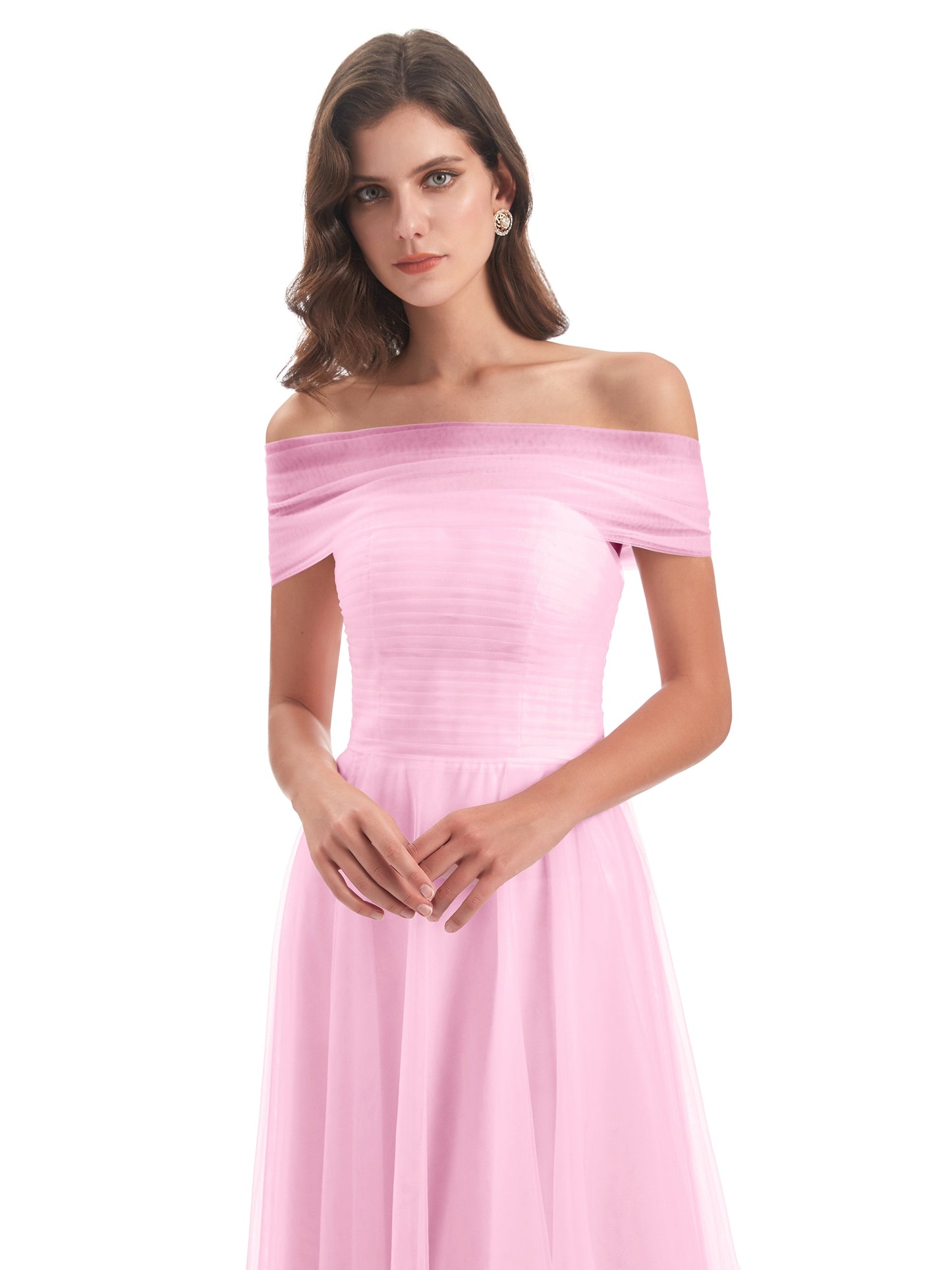 Sylvie Off The Shoulder Open Back Tulle Long Bridesmaid Dresses