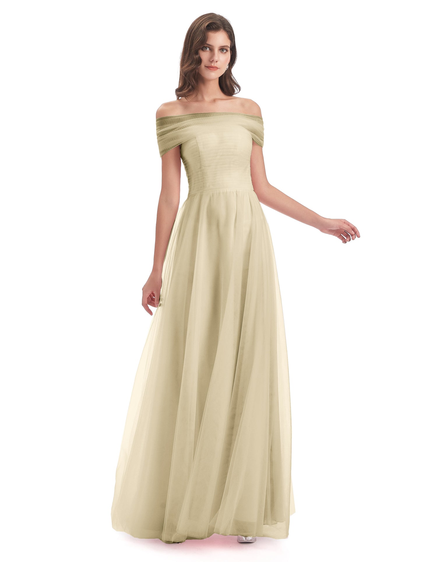 Sylvie Off The Shoulder Open Back Tulle Long Bridesmaid Dresses