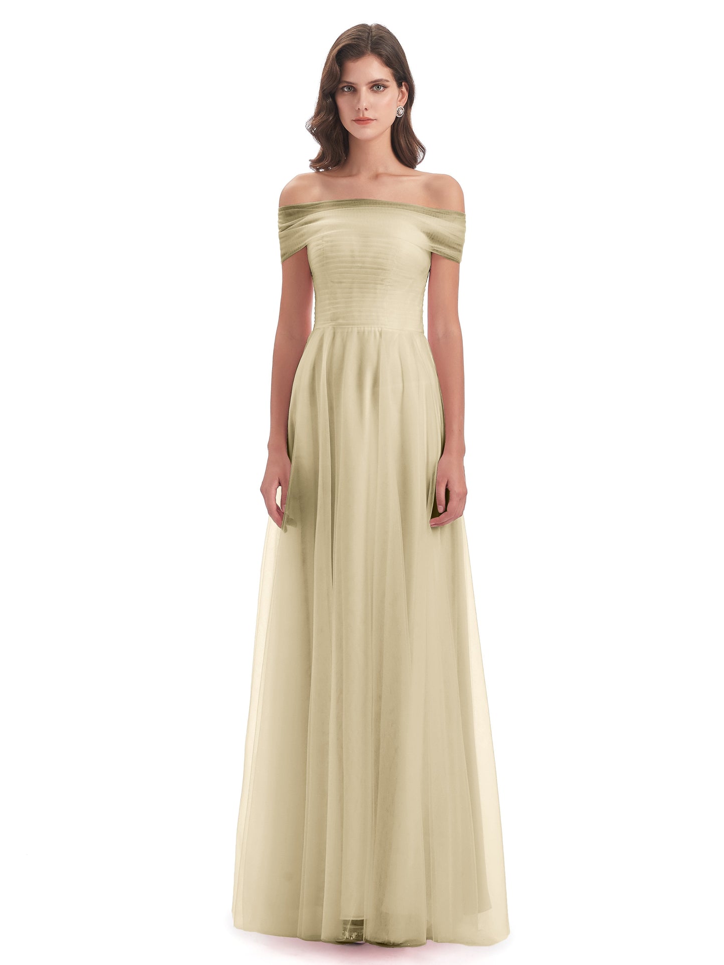 Sylvie Off The Shoulder Open Back Tulle Long Bridesmaid Dresses