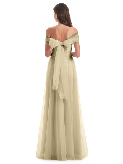Sylvie Off The Shoulder Open Back Tulle Long Bridesmaid Dresses