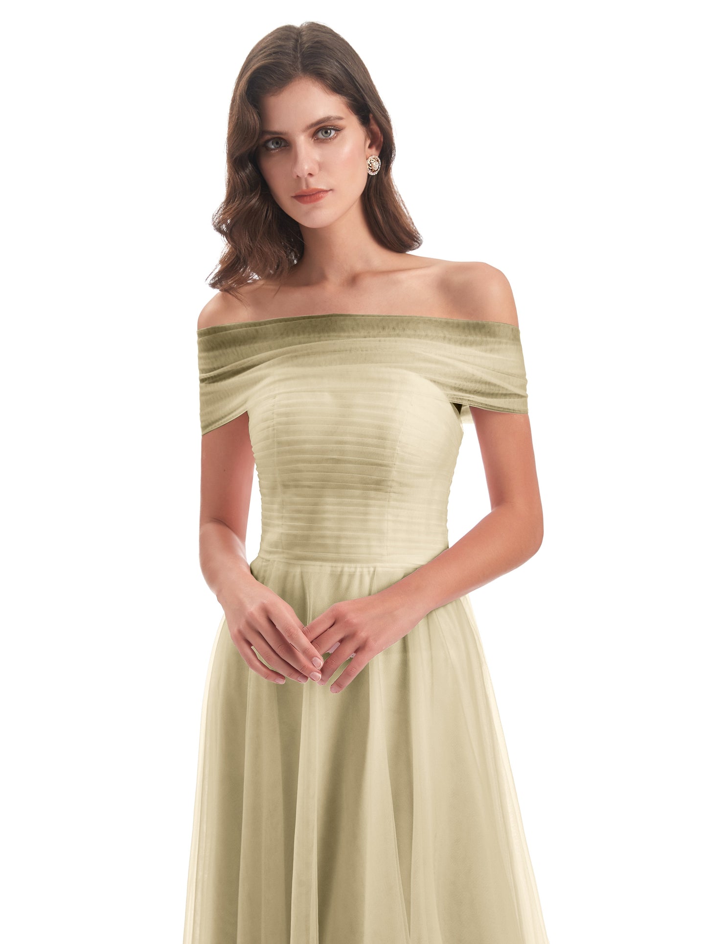Sylvie Off The Shoulder Open Back Tulle Long Bridesmaid Dresses