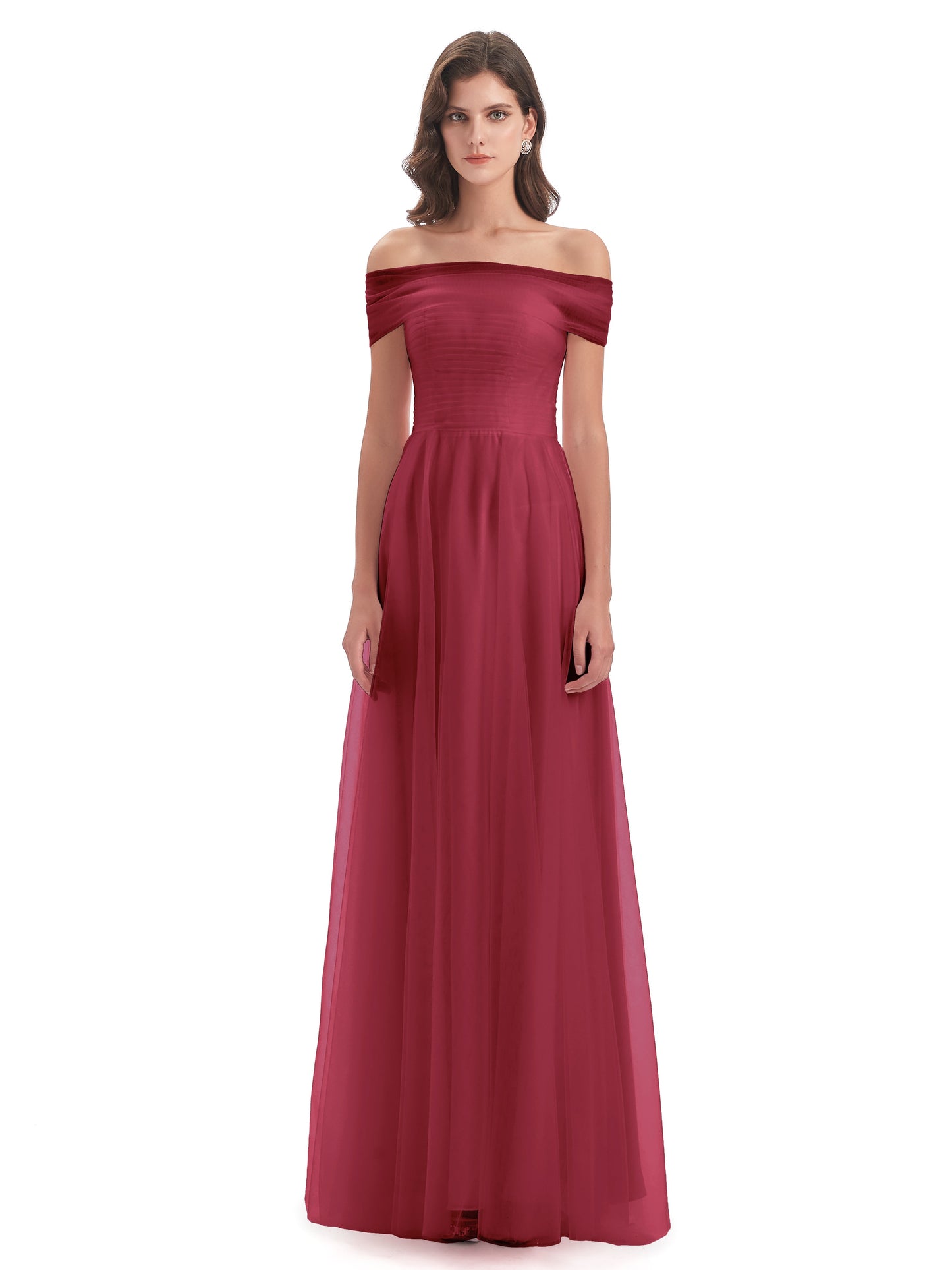 Sylvie Off The Shoulder Open Back Tulle Long Bridesmaid Dresses
