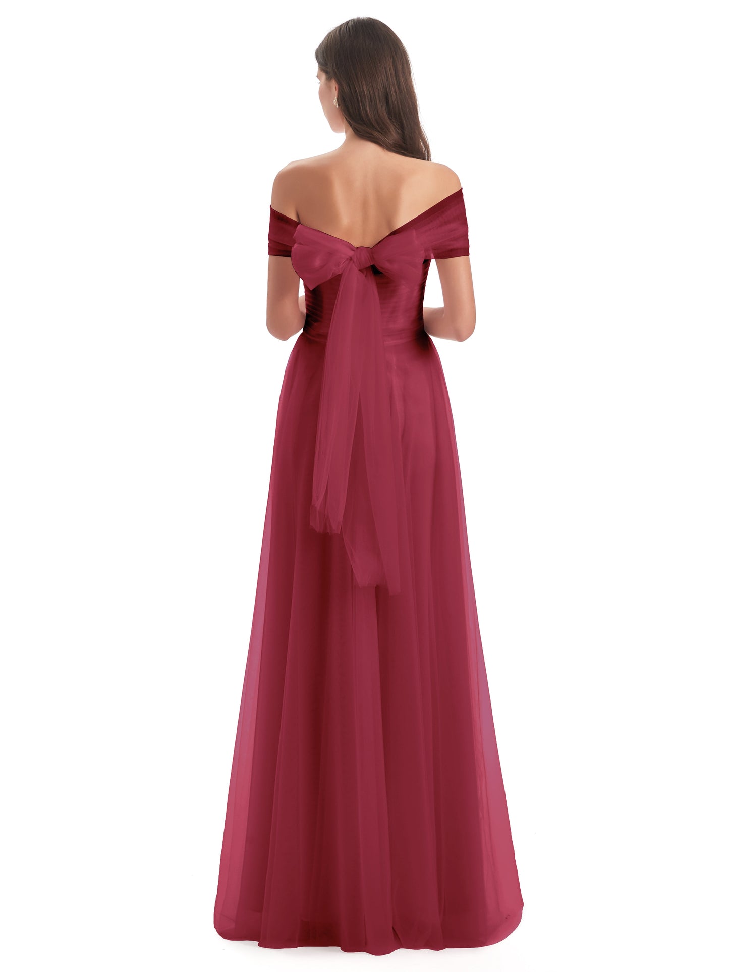 Sylvie Off The Shoulder Open Back Tulle Long Bridesmaid Dresses
