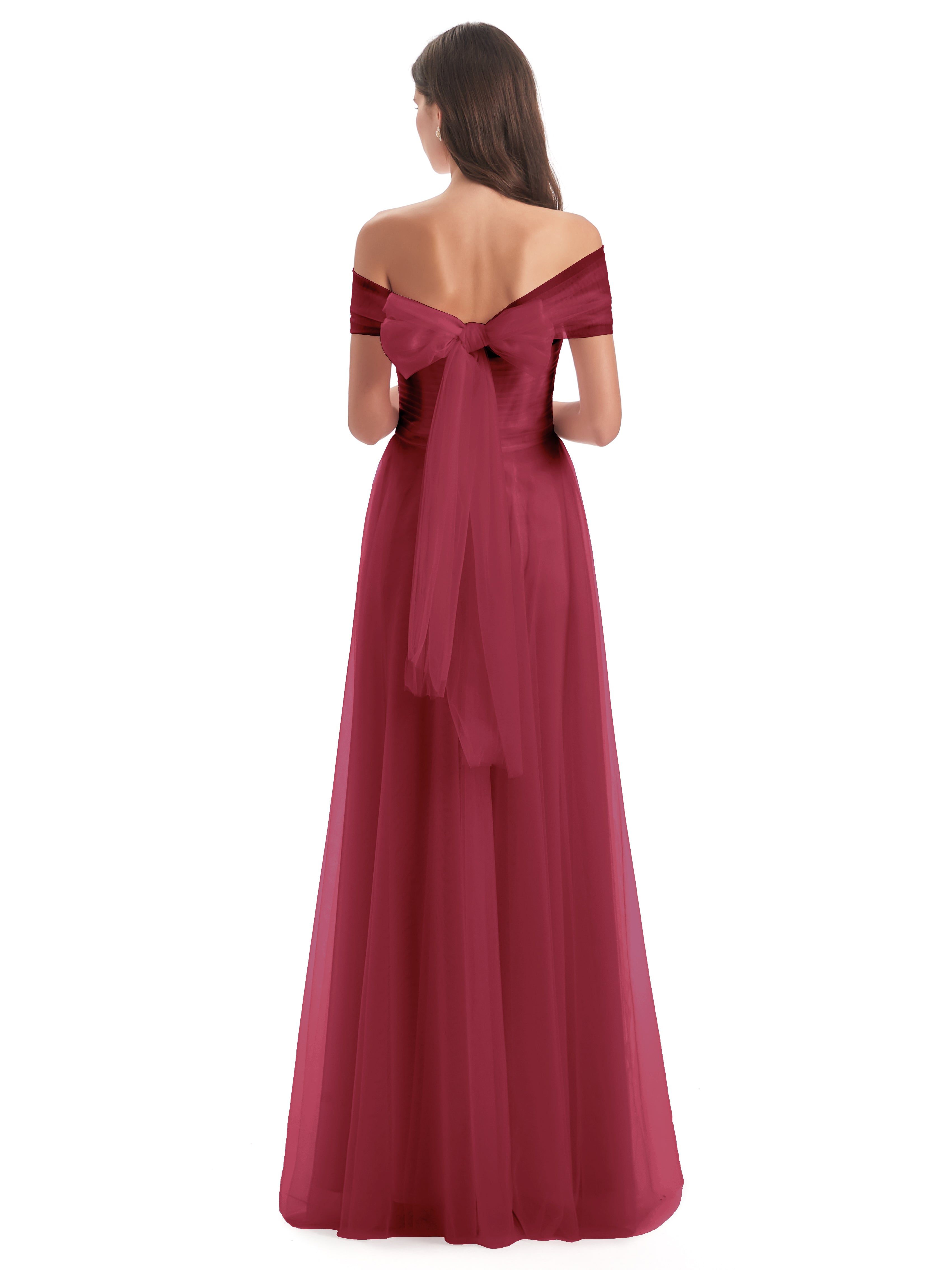 Sylvie Off The Shoulder Open Back Tulle Long Bridesmaid Dresses