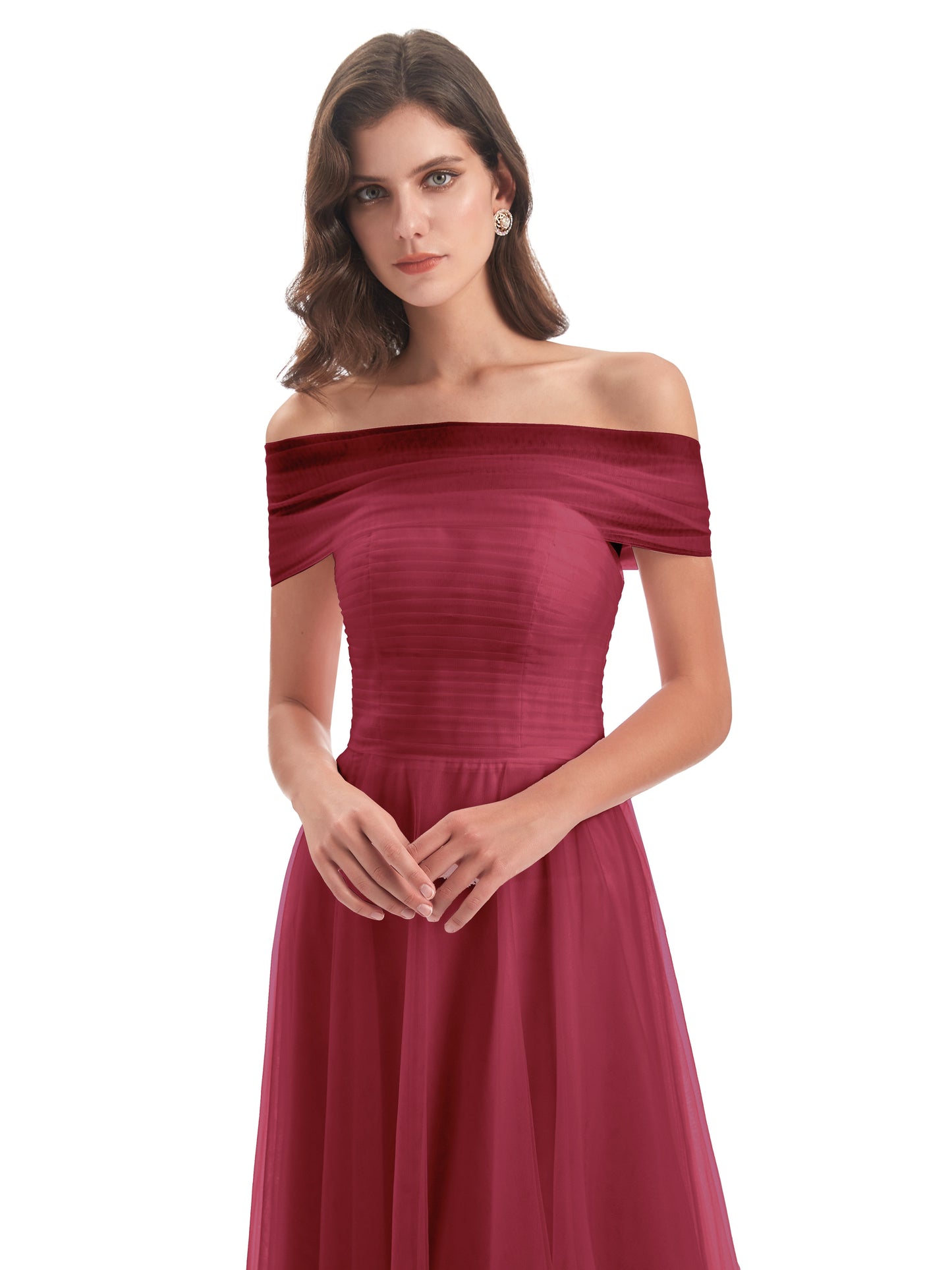 Sylvie Off The Shoulder Open Back Tulle Long Bridesmaid Dresses
