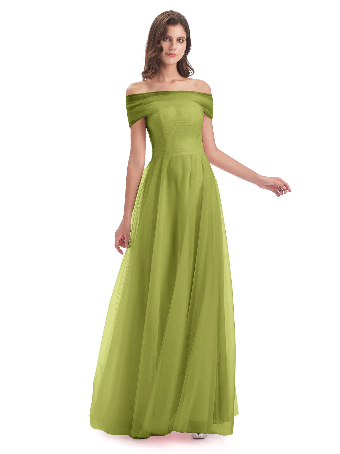 Sylvie Off The Shoulder Open Back Tulle Long Bridesmaid Dresses