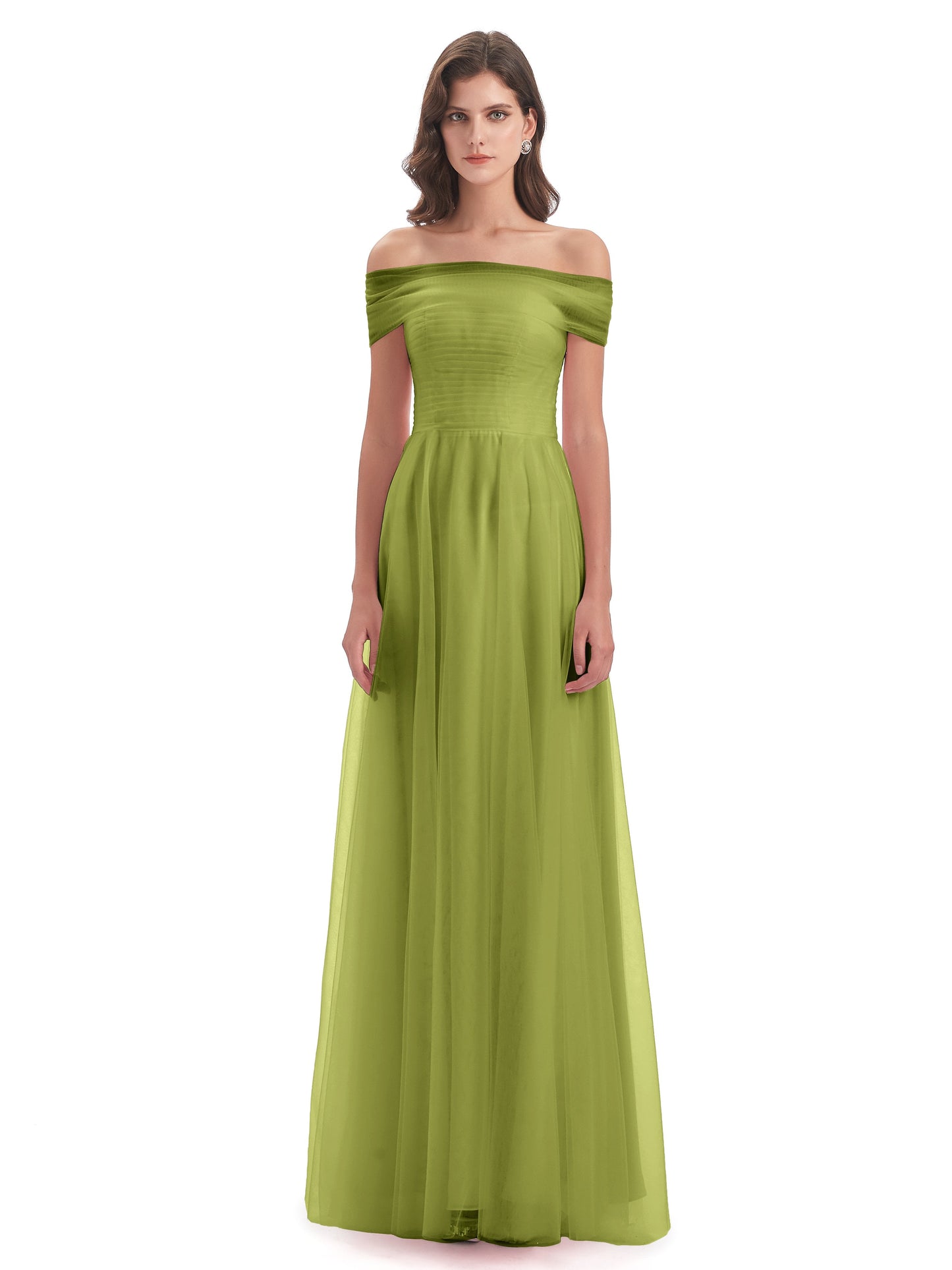 Sylvie Off The Shoulder Open Back Tulle Long Bridesmaid Dresses