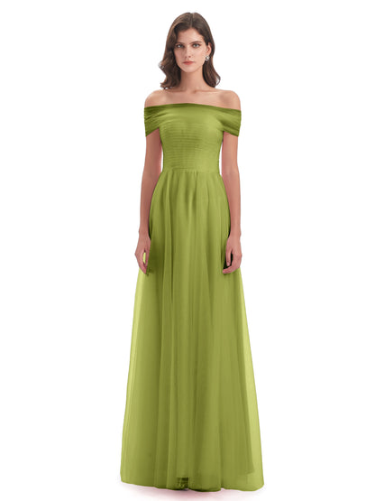 Sylvie Off The Shoulder Open Back Tulle Long Bridesmaid Dresses