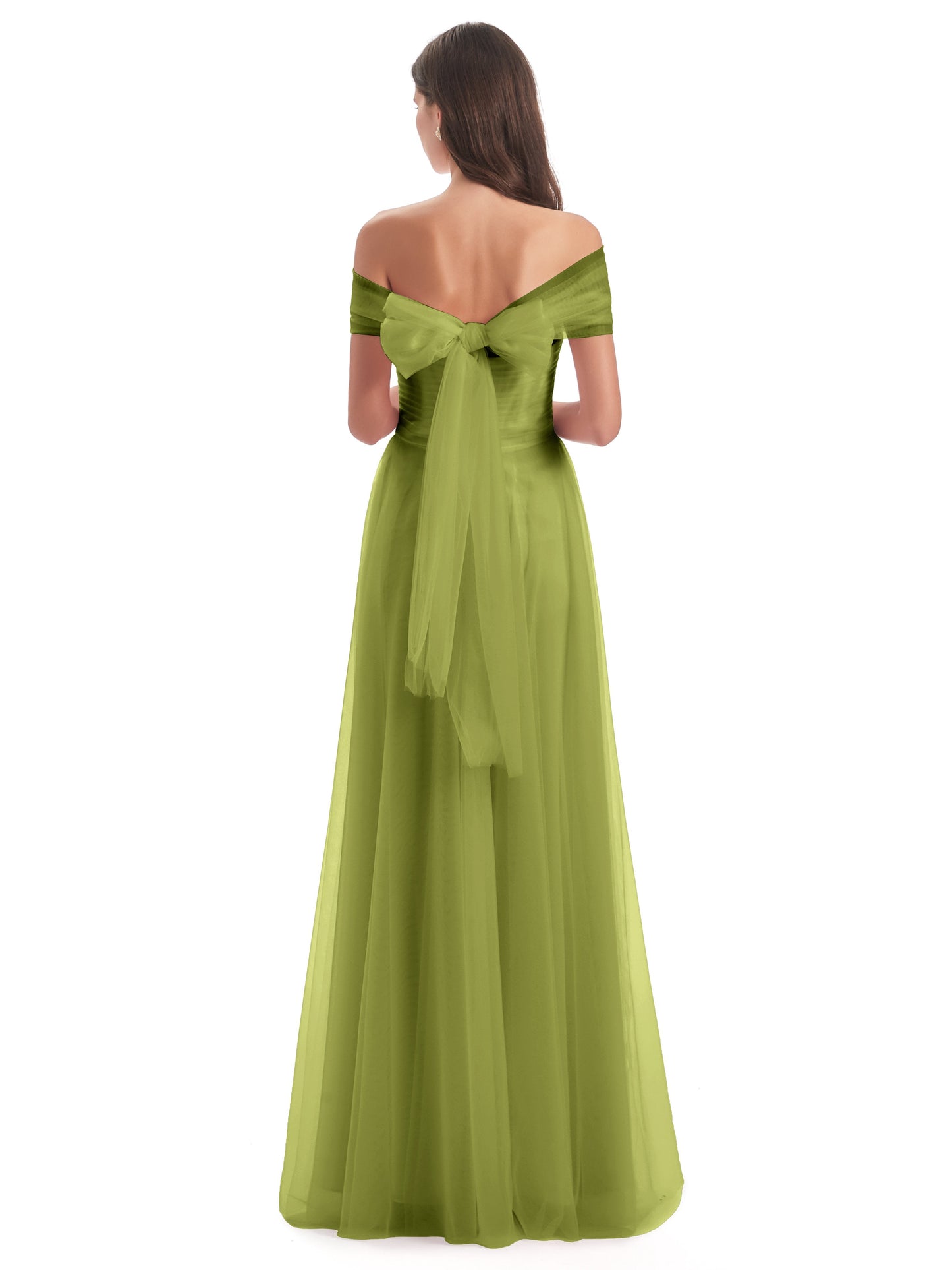 Sylvie Off The Shoulder Open Back Tulle Long Bridesmaid Dresses