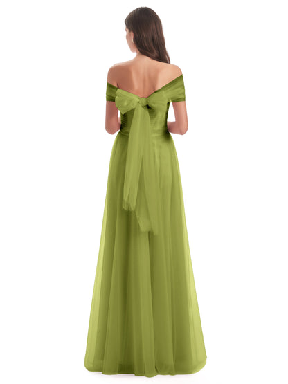 Sylvie Off The Shoulder Open Back Tulle Long Bridesmaid Dresses