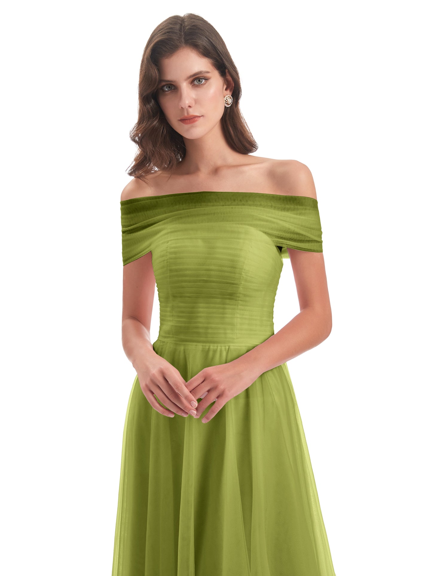 Sylvie Off The Shoulder Open Back Tulle Long Bridesmaid Dresses
