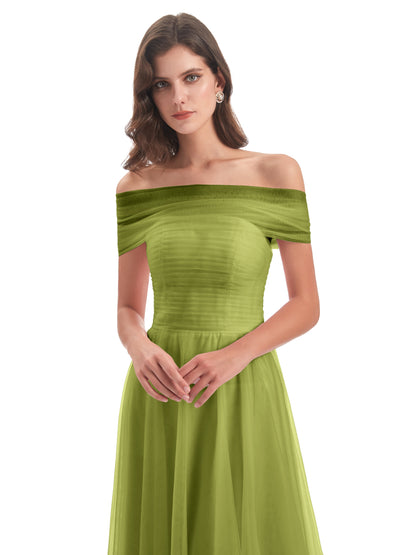 Sylvie Off The Shoulder Open Back Tulle Long Bridesmaid Dresses