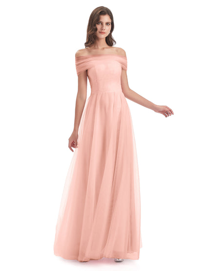 Sylvie Off The Shoulder Open Back Tulle Long Bridesmaid Dresses