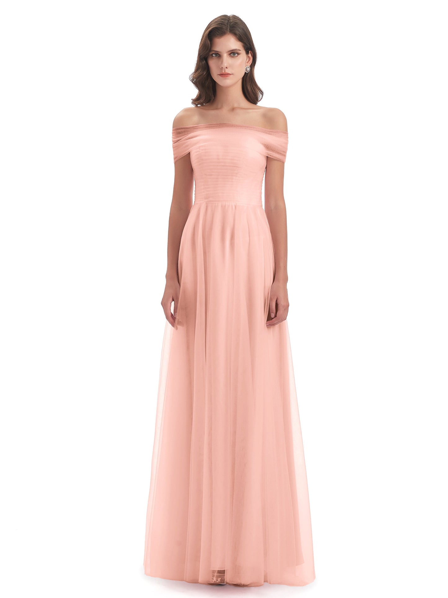 Sylvie Off The Shoulder Open Back Tulle Long Bridesmaid Dresses