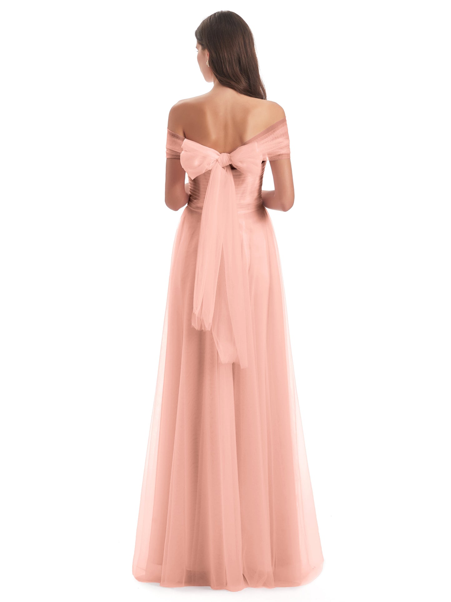 Sylvie Off The Shoulder Open Back Tulle Long Bridesmaid Dresses