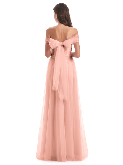 Sylvie Off The Shoulder Open Back Tulle Long Bridesmaid Dresses