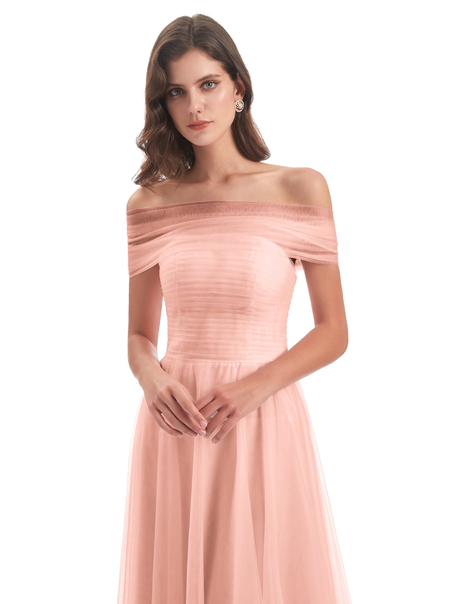 Sylvie Off The Shoulder Open Back Tulle Long Bridesmaid Dresses