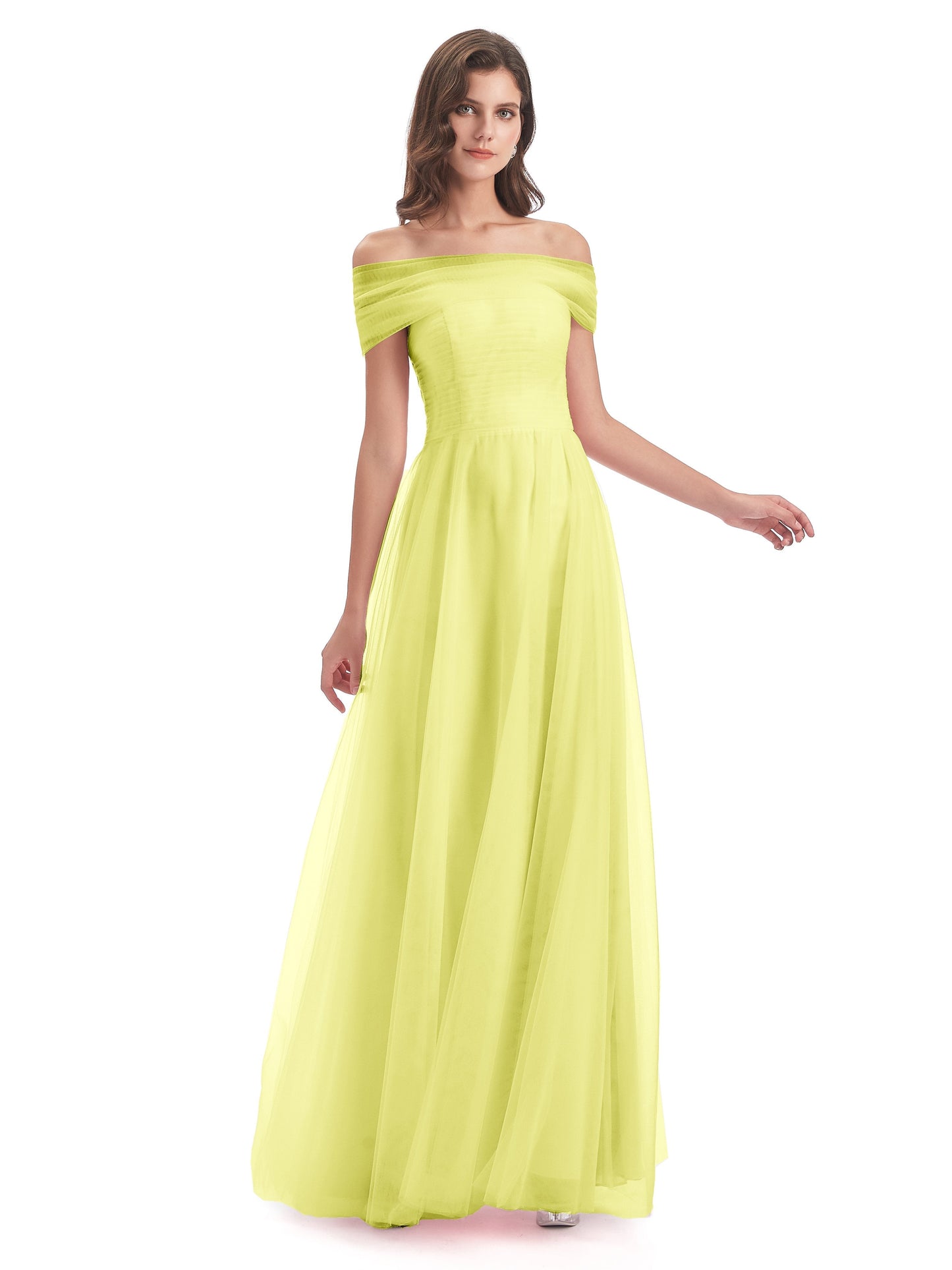 Sylvie Off The Shoulder Open Back Tulle Long Bridesmaid Dresses