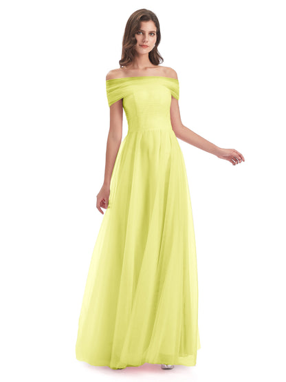 Sylvie Off The Shoulder Open Back Tulle Long Bridesmaid Dresses