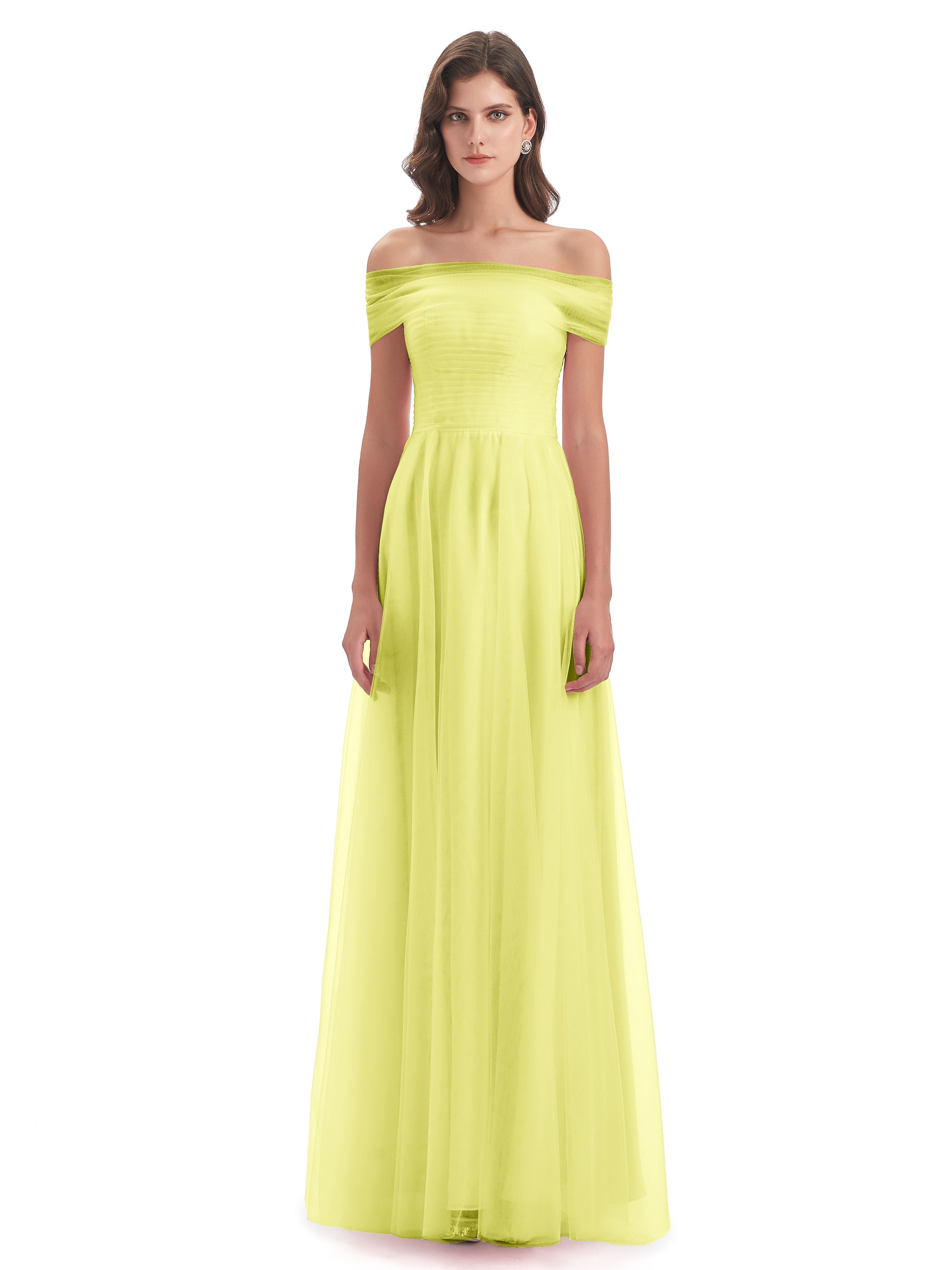 Sylvie Off The Shoulder Open Back Tulle Long Bridesmaid Dresses