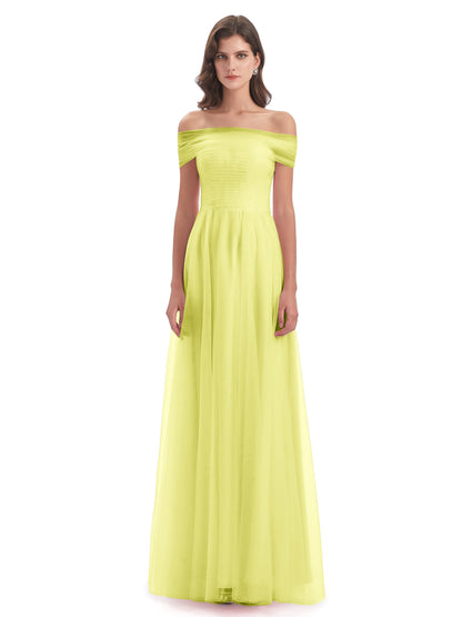 Sylvie Off The Shoulder Open Back Tulle Long Bridesmaid Dresses
