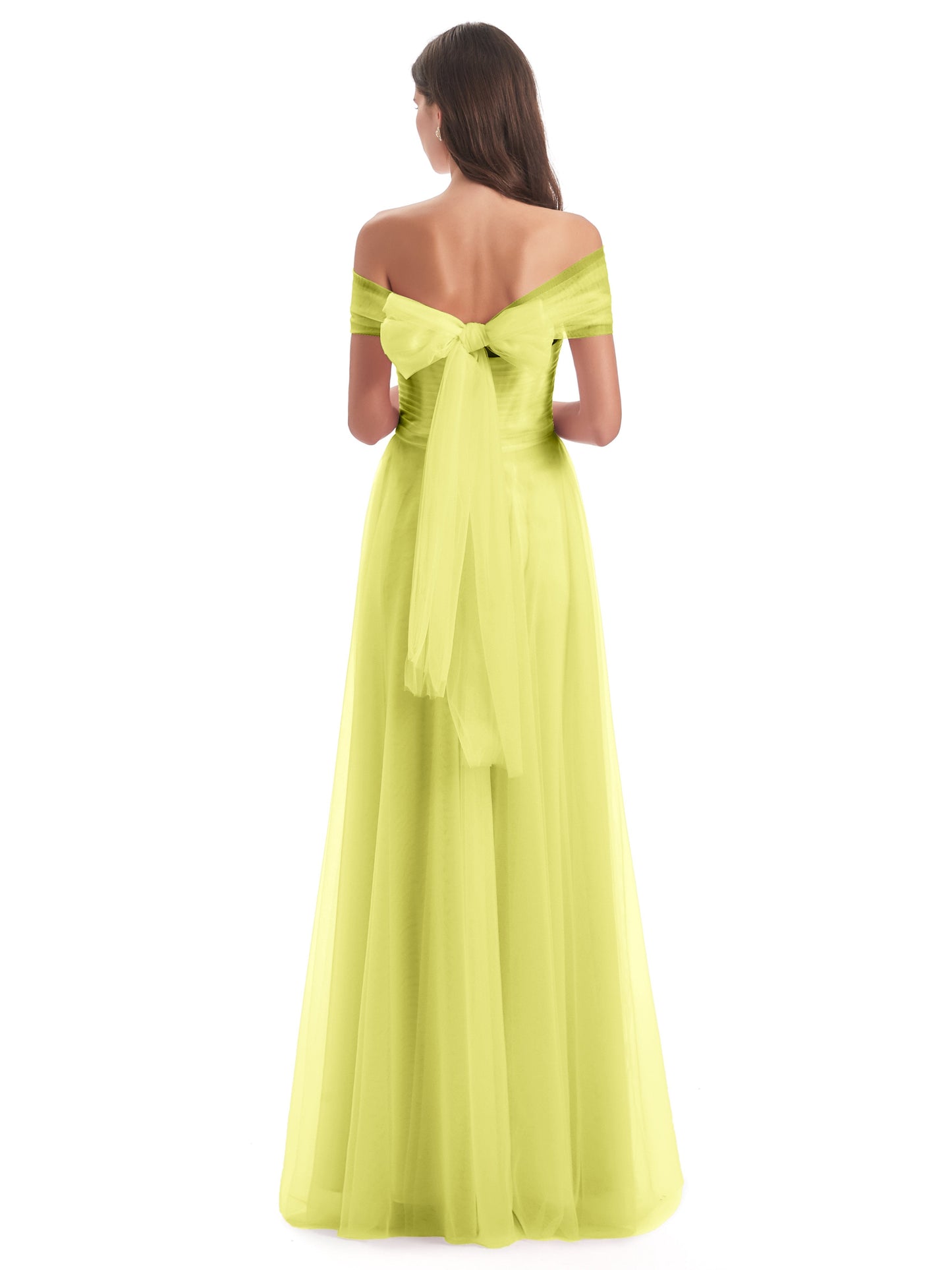 Sylvie Off The Shoulder Open Back Tulle Long Bridesmaid Dresses