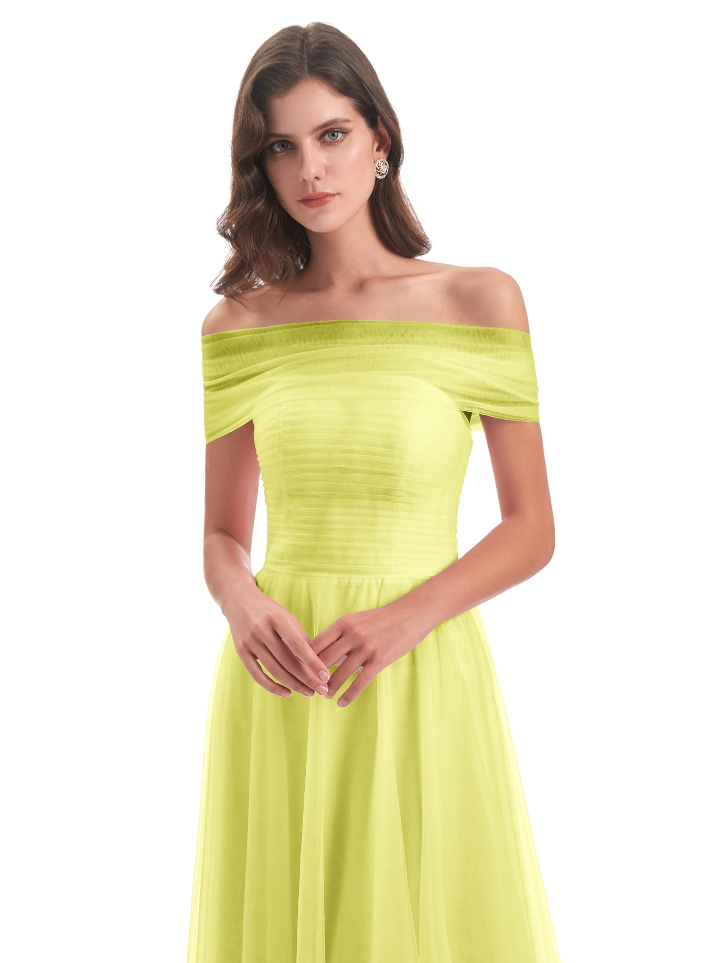 Sylvie Off The Shoulder Open Back Tulle Long Bridesmaid Dresses